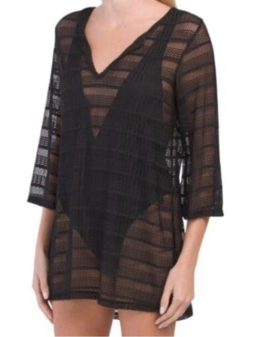 Jordan Taylor Black Crochet V-Neck Tunic